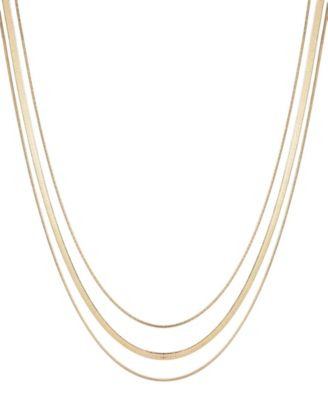ADORNIA Tarnish Resistant Gold Layered Herringbone Necklace Set