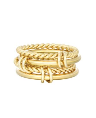 ADORNIA Tarnish Resistant Gold Four Band Connected Ring Set
