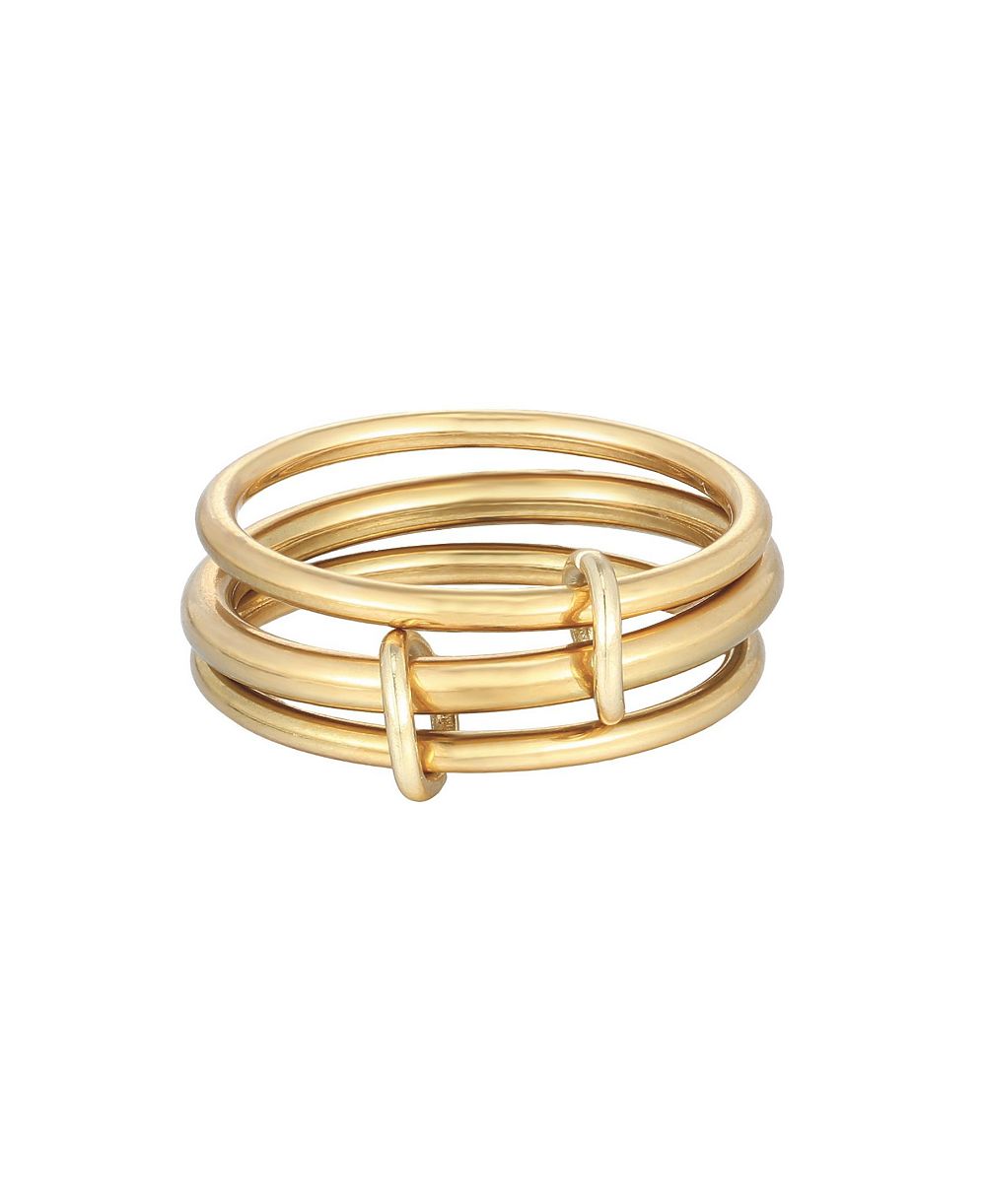 ADORNIA Tarnish Resistant Gold Three Band Connected Ring Set