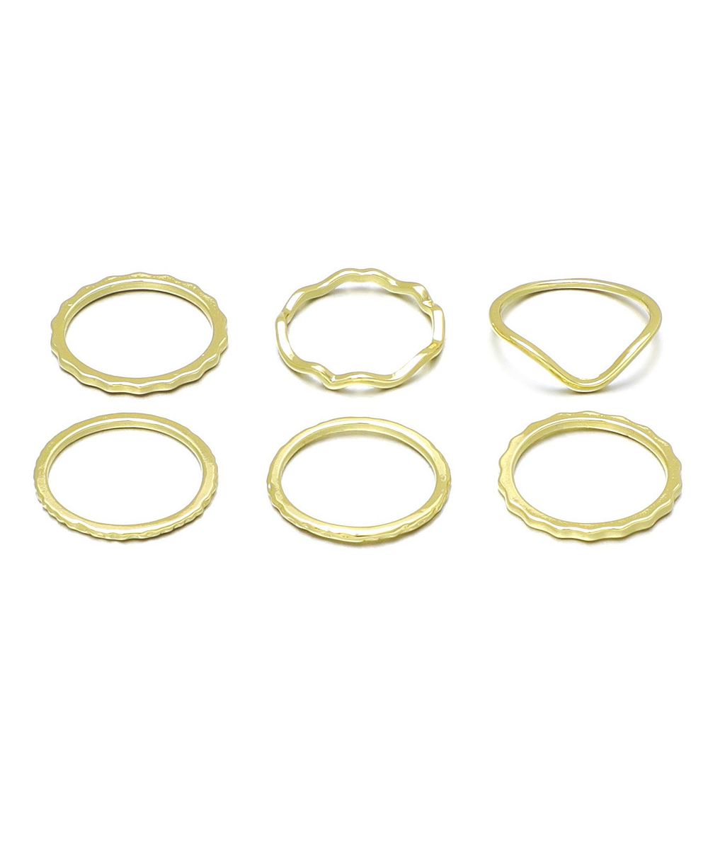 ADORNIA Gold Wavy Band Ring 6-Piece Set