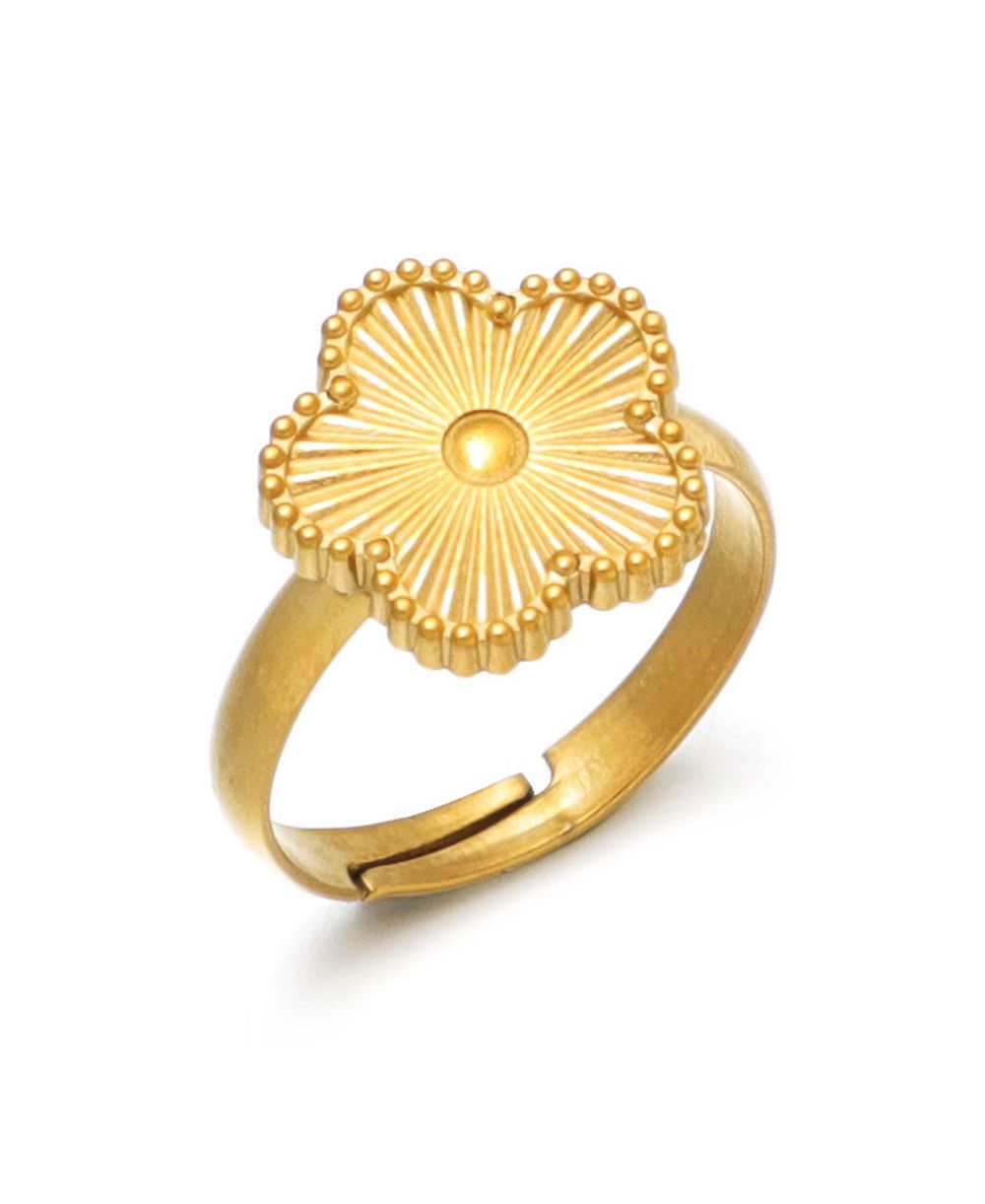 ADORNIA Tarnish Resistant Gold Adjustable 5-Leaf Clover Ring