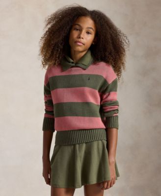 Polo Ralph Lauren Girls' 7-16 Striped Long-Sleeve Polo Sweater