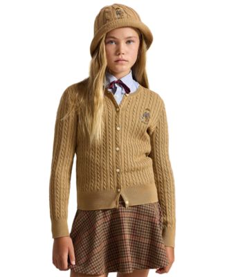 Polo Ralph Lauren Girls' 7-16 Polo Bear Mini-Cable Cotton Cardigan