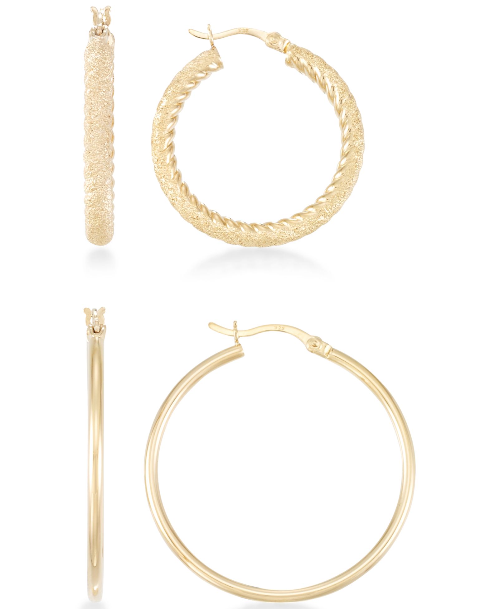 2-Pc. Set Textured and Polished Hoop Earrings in 14k Gold Over Sterling Silver and Sterling Silver
