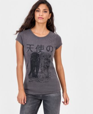 Женская футболка GUESS с графическим принтом и необработанным краем
