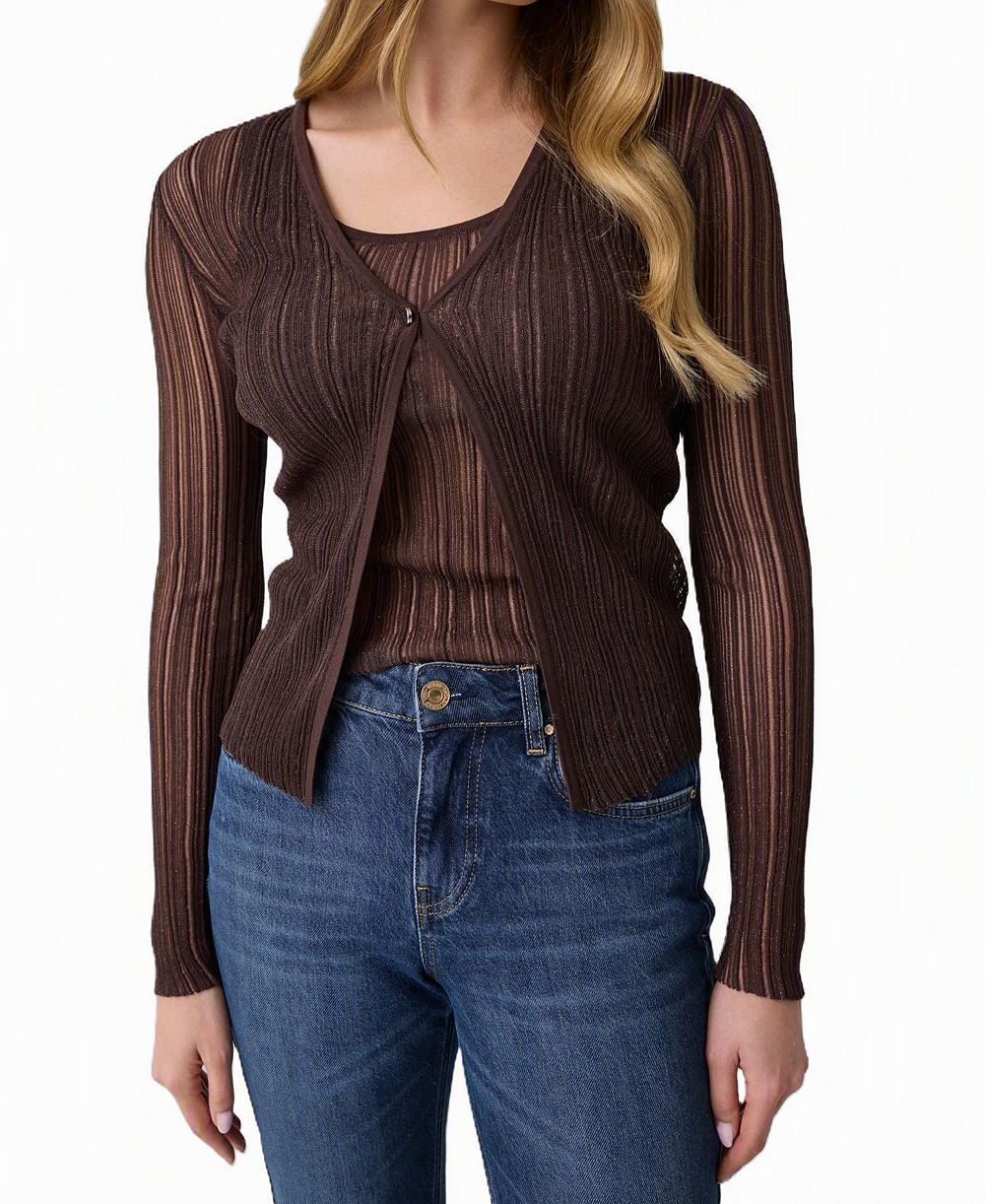 GUESS Women's Audrey V-Neck Long-Sleeve Sheer Lurex Cardigan