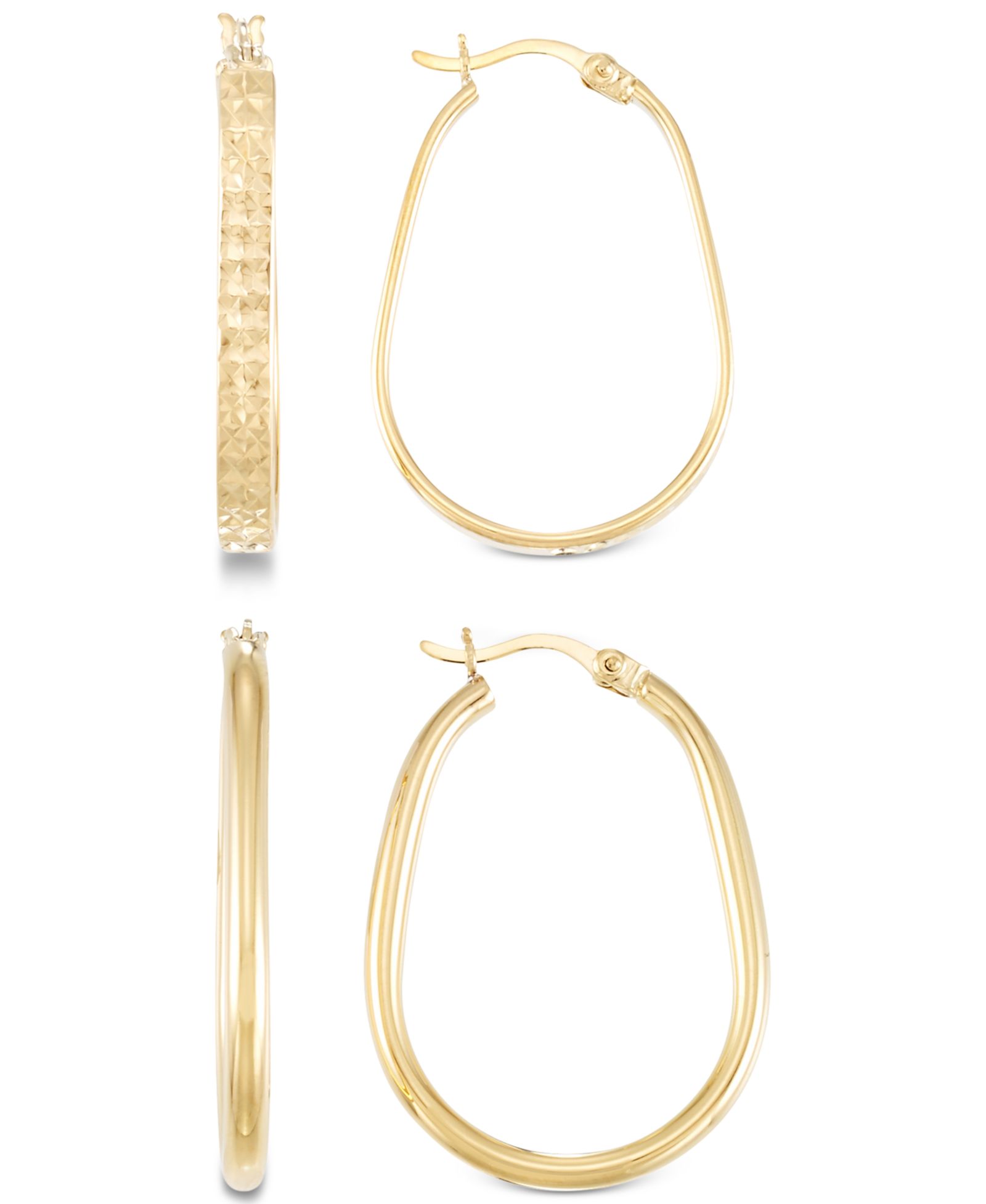 2-Pc. Brushed and Polished Oval Hoop Earrings Set in 14k Gold Over Sterling Silver and Sterling Silver