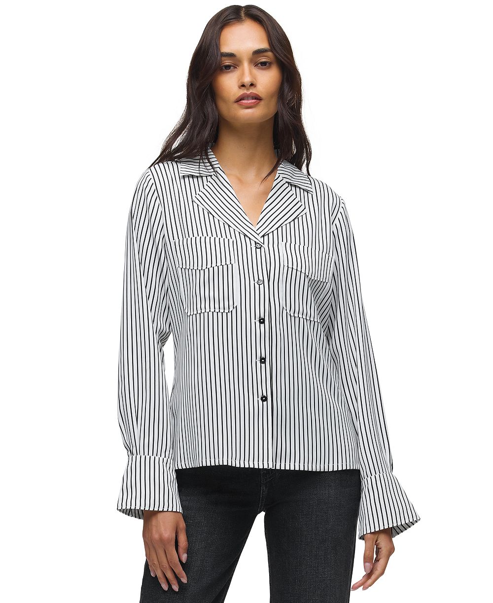 Hudson Jeans Women's Long-Sleeve Point Collar Relaxed Fit Camp Shirt