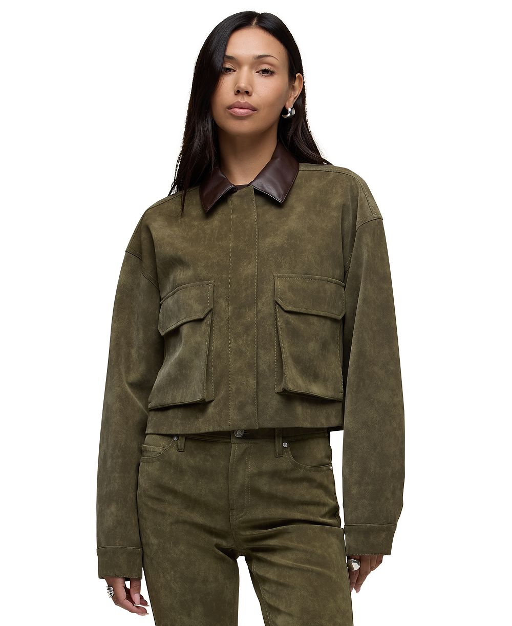 Hudson Jeans Women's Faux-Leather Utility Cropped Chore Jacket