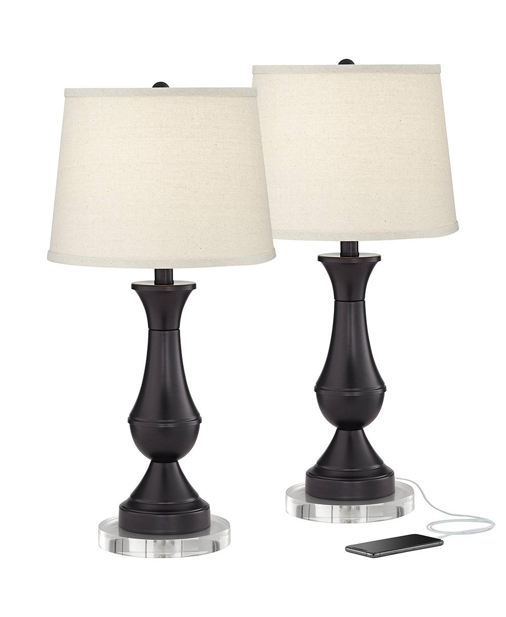 Regency Hill Modern Table Lamps Set of 2 with Round Risers 26" High USB Charging Ports Touch On Shade for Bedroom Desk Home