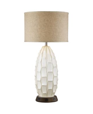 Possini Euro Design Mid Century Coastal Table Lamp with USB and AC Power Outlet Workstation Charging Base 32.75" Tall Ceramic Living Room