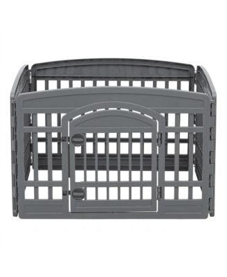 IRIS USA Exercise Pet Playpen Plastic 4 Panel Gate with Door for Dogs