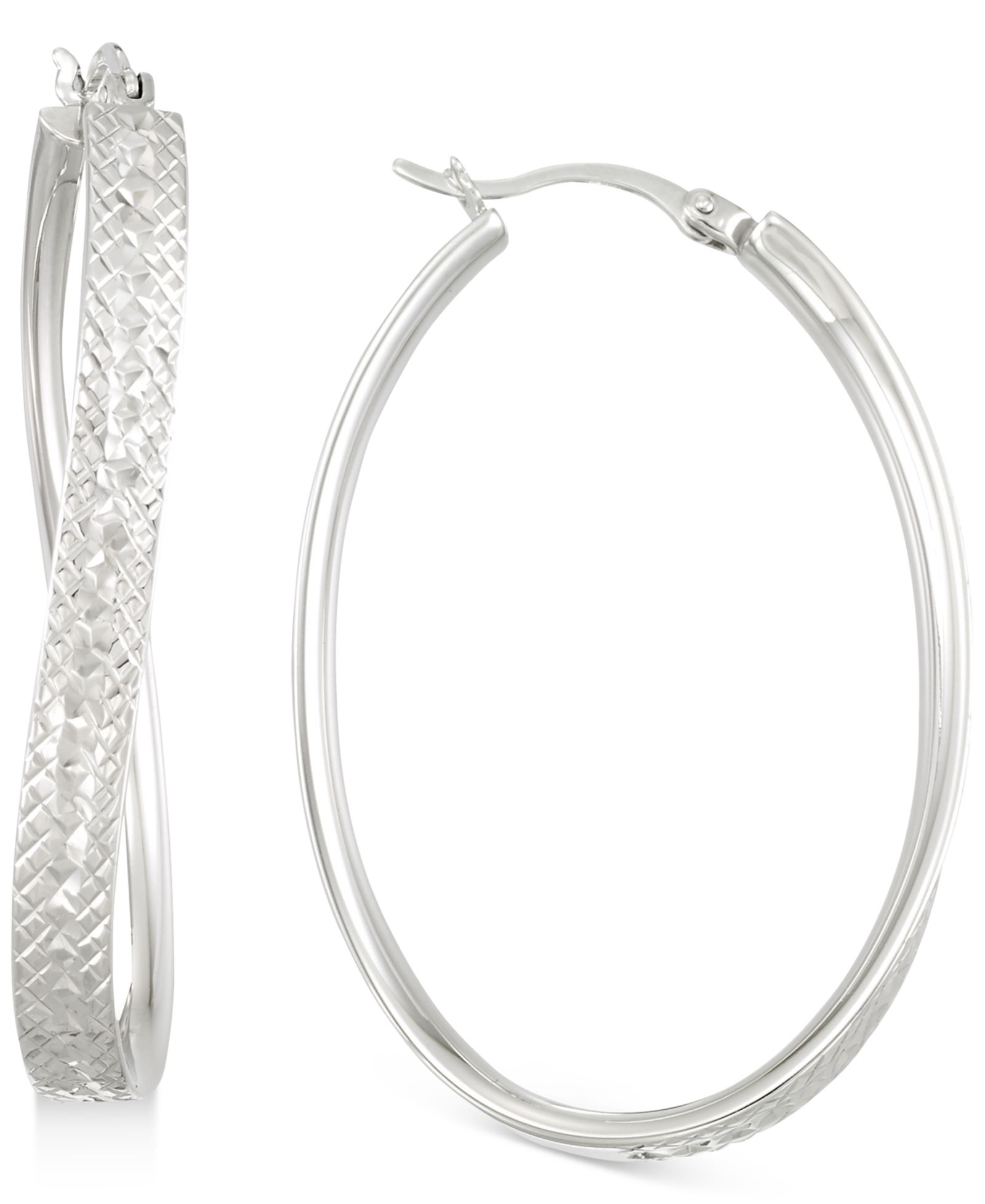 Macy's серьги-кольца Textured Wavy Oval из белого золота 14k поверх стерлингового серебра