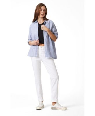 Mavi Jeans Women's Kathleen Mid Rise Boyfriend In White Feather Blue