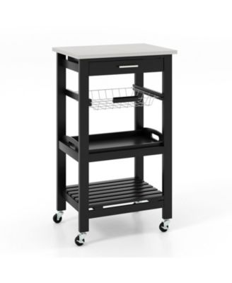 GOUUN Kitchen Rolling Island Cart with Stainless Steel Tabletop and Wire Basket