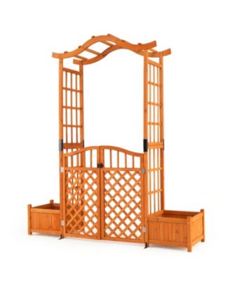 GOUUN 83 in Wooden Garden Arbor with Gate and 2 Side Planter Boxes