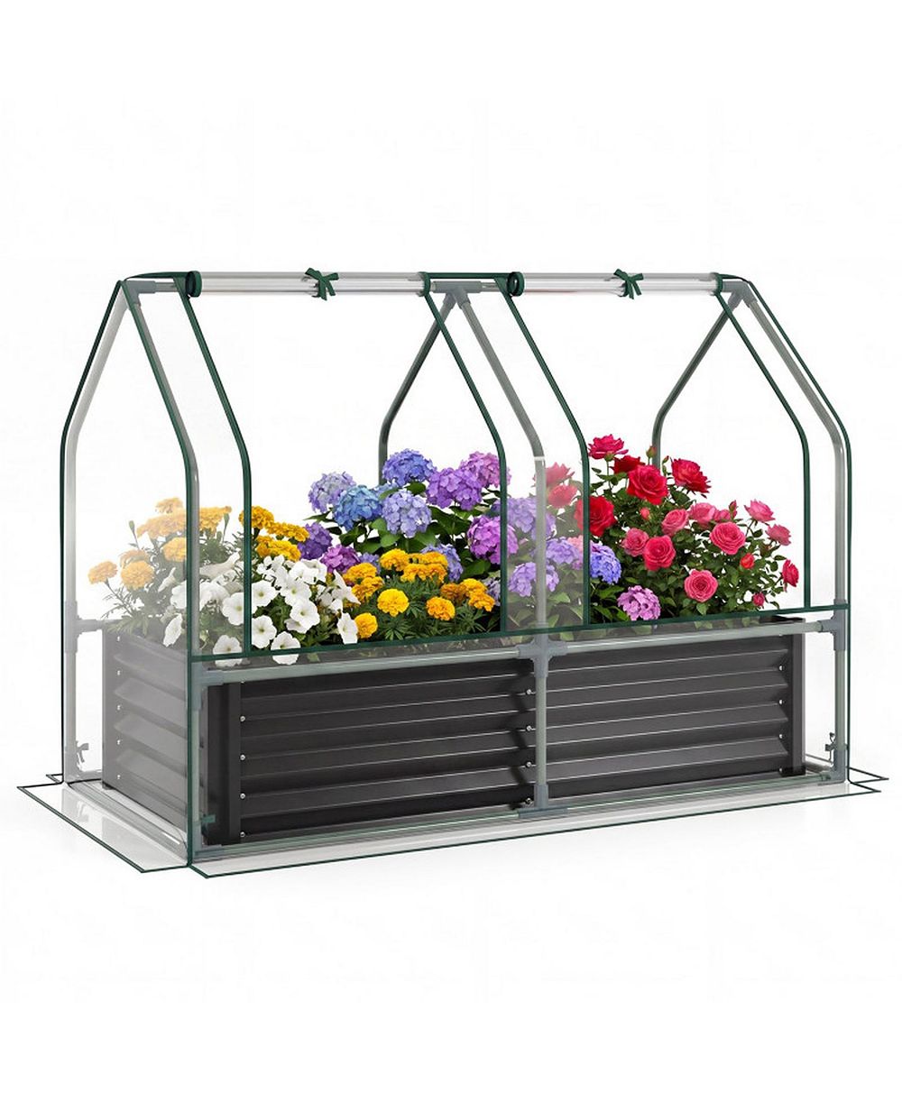 GOUUN 4 x 2 x 3 ft Small Galvanized Raised Garden Bed with Greenhouse Cover
