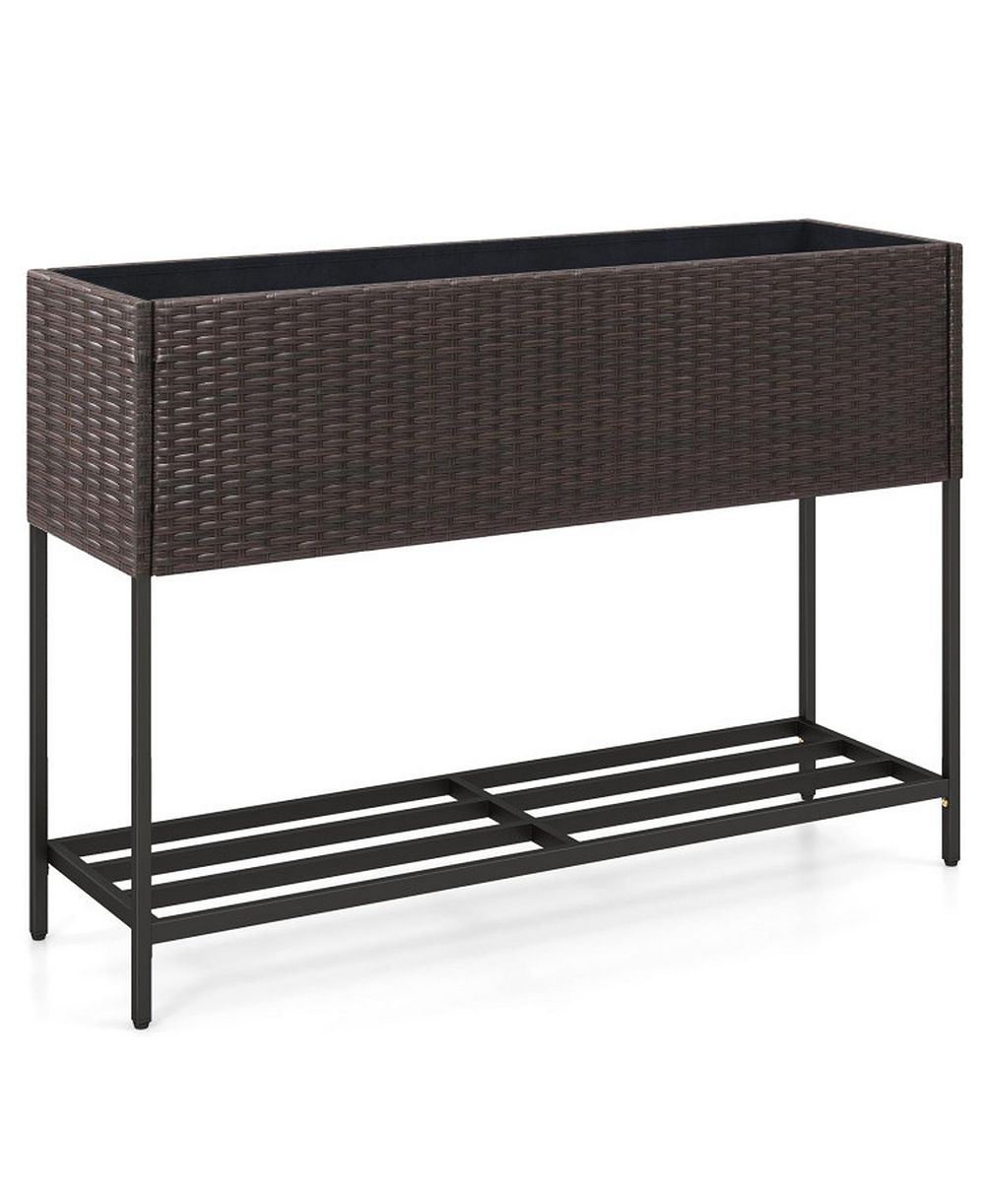 GOUUN Elevated Wicker Raised Garden Bed with Storage Shelf and Drainage Gaps