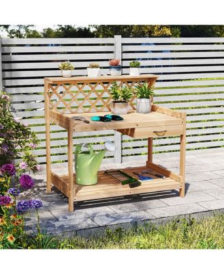 GOUUN Wooden Garden Potting Bench with Lattice Trellis and Drawer