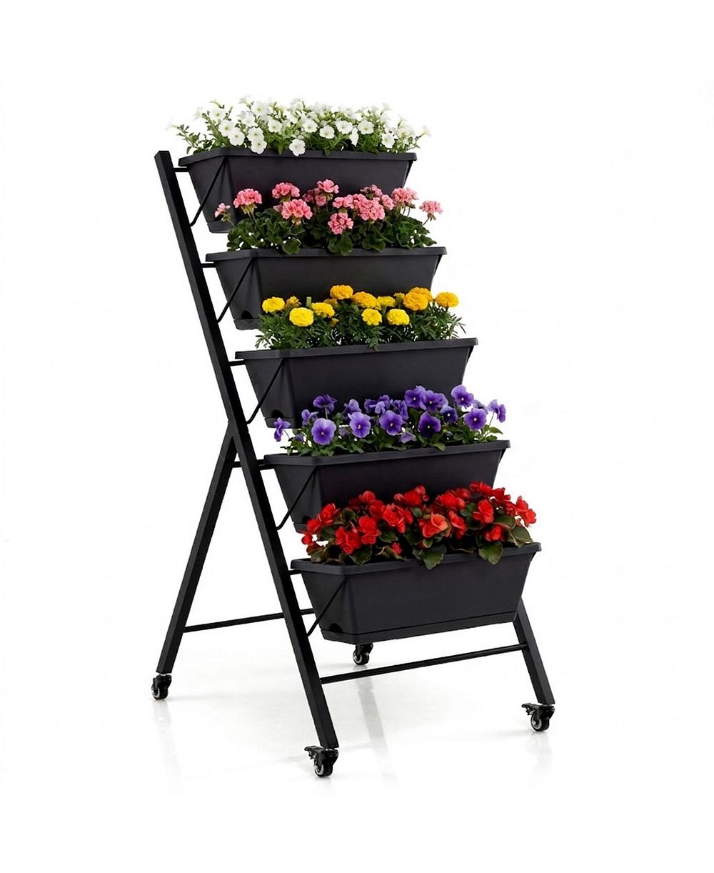 GOUUN 5-Tier Vertical Raised Garden Bed with Wheels for Backyard Gardening