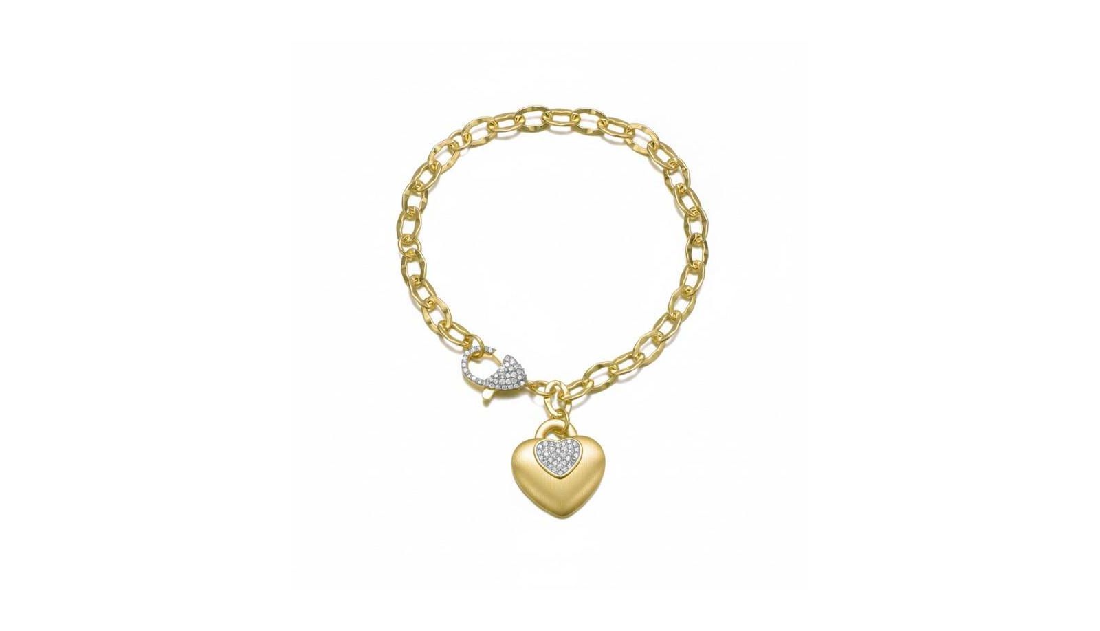 Браслет Rachel Glauber Matte 14K Gold Plated CZ Puff Heart Charm Chain