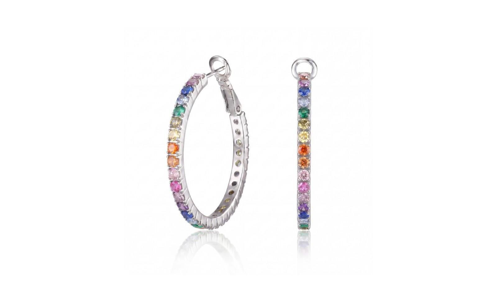 Серьги Rachel Glauber Chic White Gold Plated CZ Hinge Hoop Statement