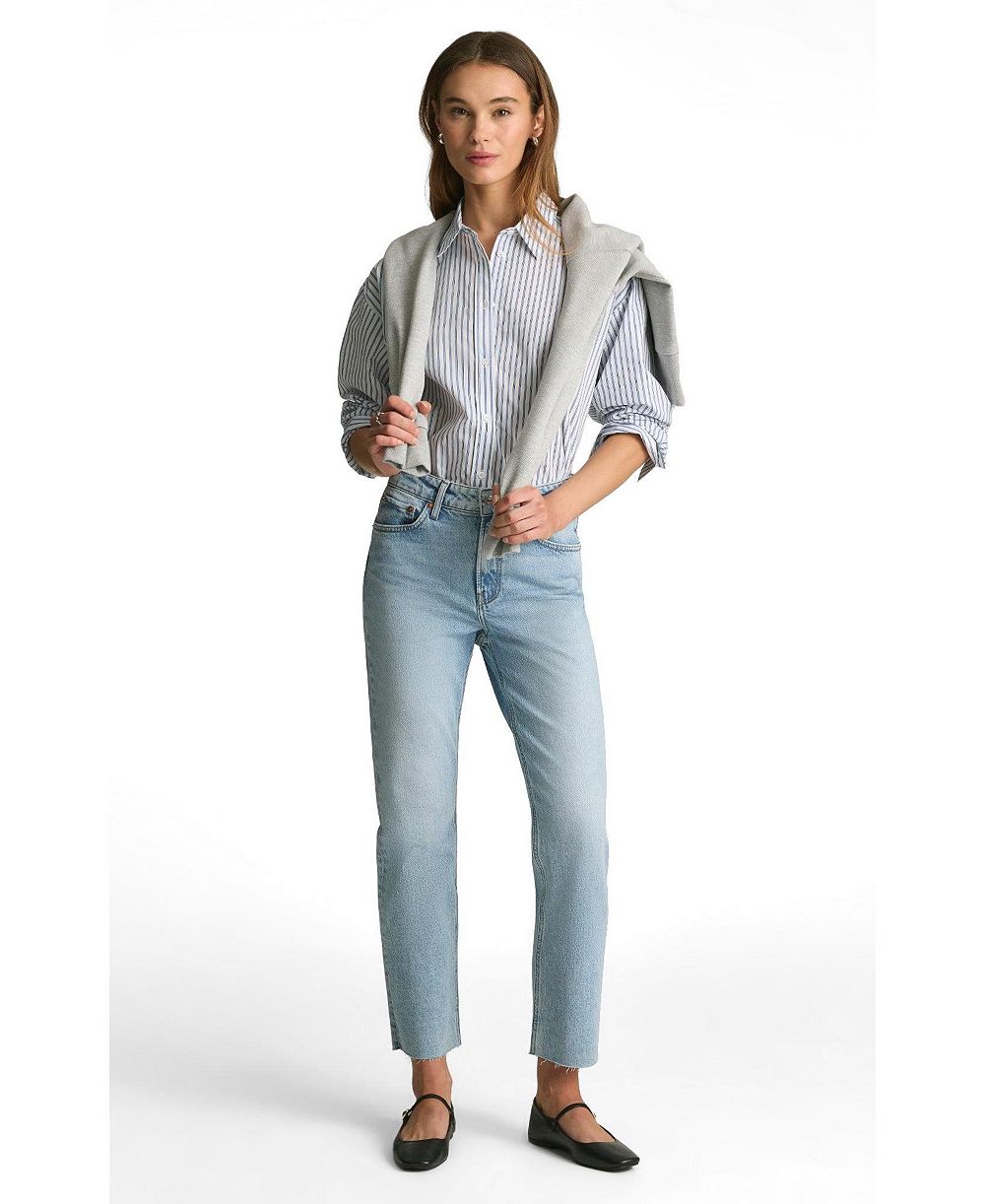 Mavi Jeans женские прямые джинсы с высокой посадкой, цвет светло-синий с эффектом потёртости, модель New York