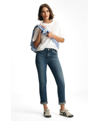 Mavi Jeans Women's Kathleen Mid Rise Boyfriend In Dark Brushed Flex Blue