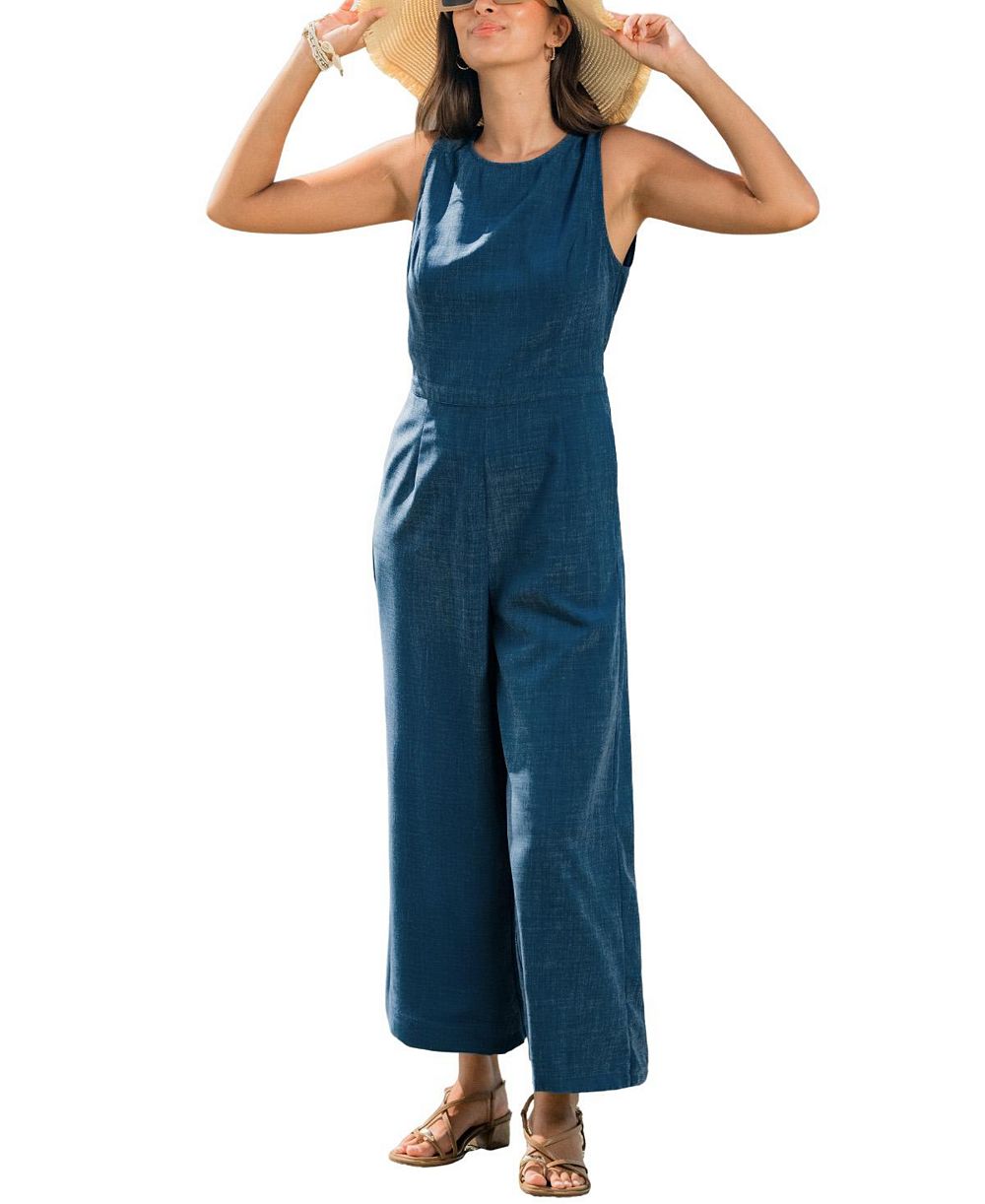 Женский комбинезон Cupshe Women's Crew Neck Zip-Front Unlined Jumpsuit