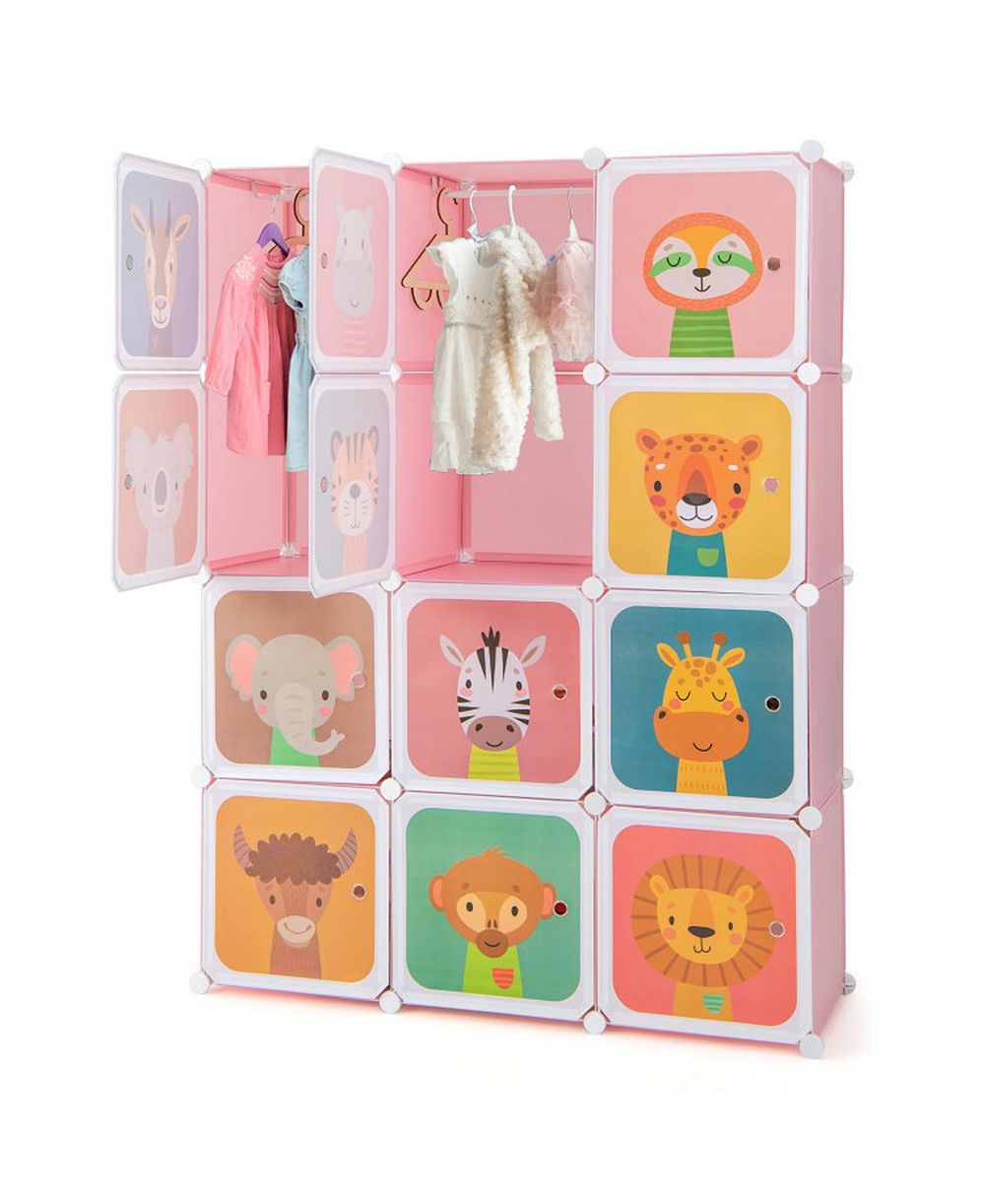 GOUUN 12-Cube Kids Wardrobe Closet Hanging Section Doors Storage Organizer