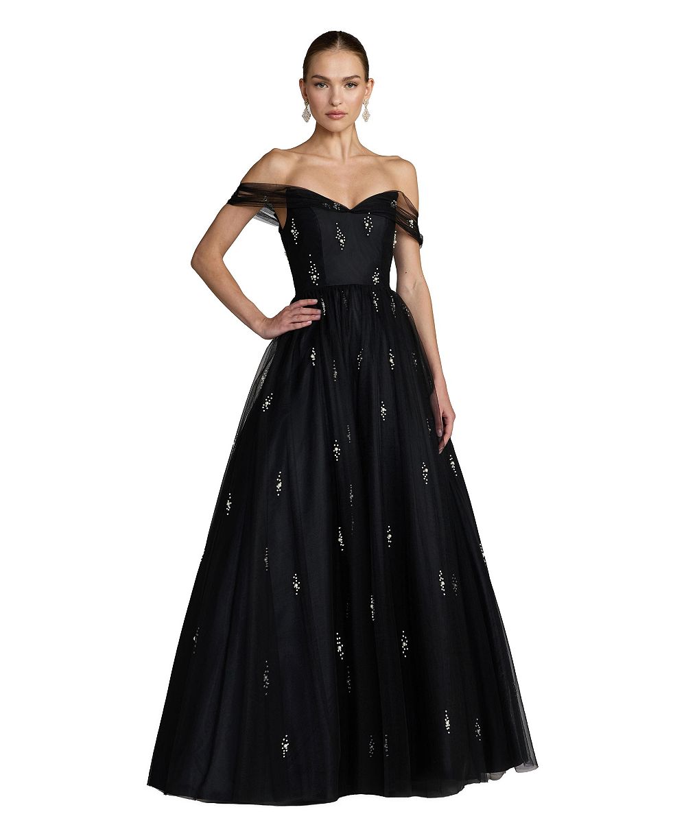 Вечернее платье Mac Duggal Women's Pearl Embellished Off The Shoulder Ball Gown