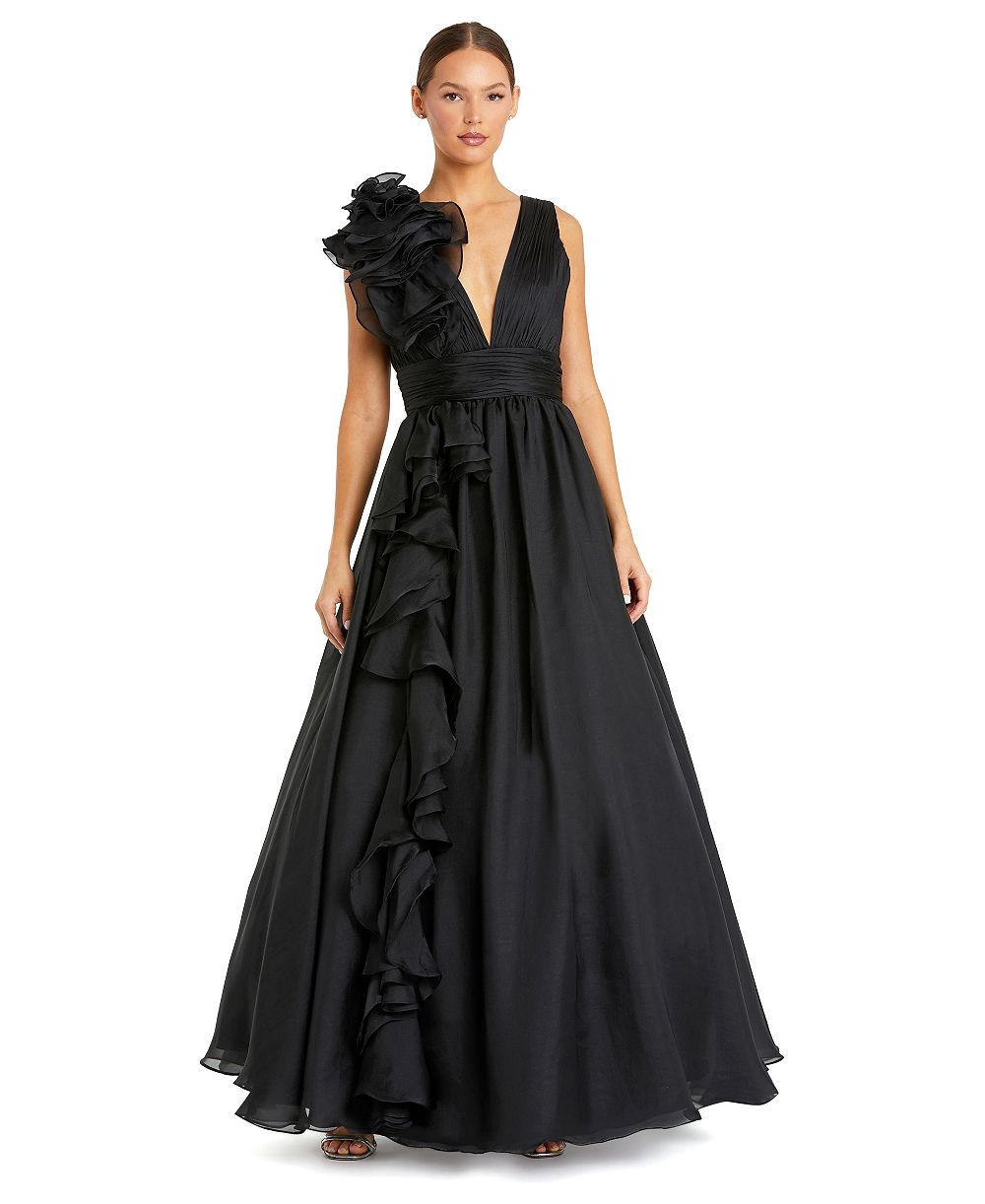 Вечернее платье Mac Duggal Petite Ruffle Shoulder V-Neck A-Line