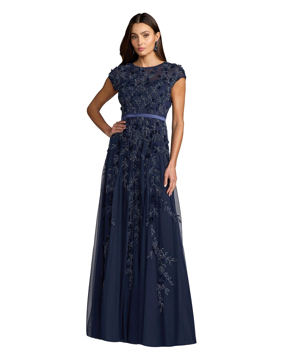 Женское вечернее платье Mac Duggal Floral Embellished Short Sleeve Mesh