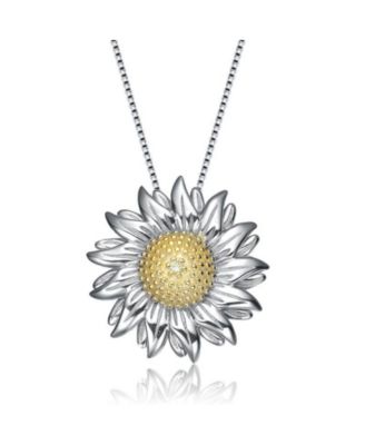Подвеска Genevive Unique Sterling Silver Two-Tone Sunflower CZ Pendant Necklace
