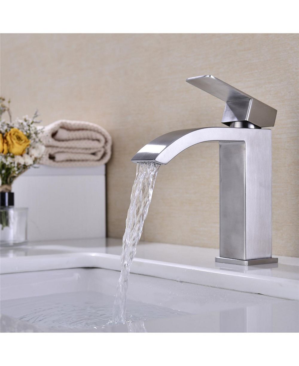 PHYING Waterfall Spout Bathroom Sink Single Handle Faucet with Pop-Up Drain (with Overflow)