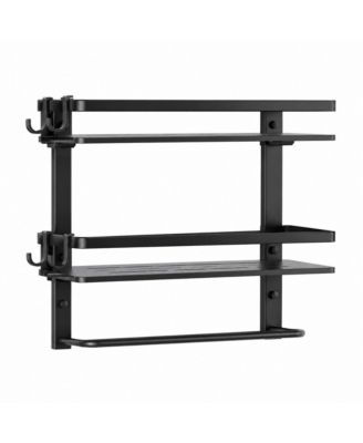 PHYING 15.7 Inch 2 Tier Wall Mounted Tempered Glass Bathroom Shelf Multifunctional Bathroom Storage Organizer With Towel Bar For Bathroom