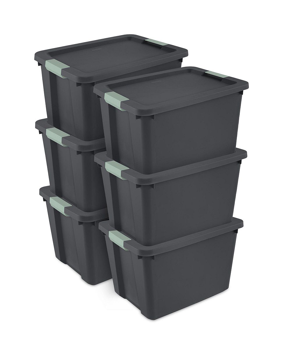 Sterilite 6 Pack 20 Gallon Latch Tote, Stackable Plastic Storage Bin Container