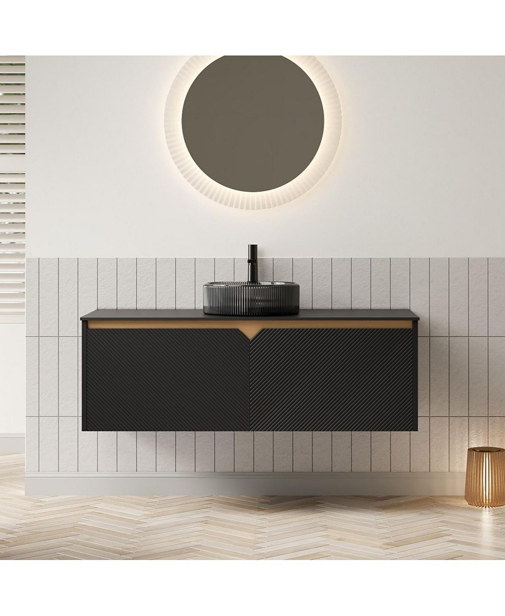 Sillysis Wall Mounted Bathroom Vanity with Glass Basin, Sintered Stone Top, Soft Close Door, Modern Pre-Assembled Cabinet