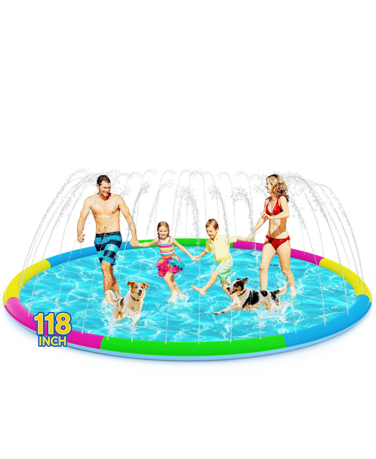 AOFAR 118" Splash Pad Sprinkler Pool Outdoor Play Mat Pets Adults