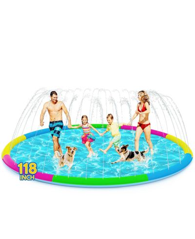 AOFAR 118" Splash Pad Sprinkler Pool Outdoor Play Mat Pets Adults