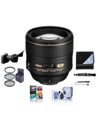 Nikon 85mm f/1.4G IF AF-S NIKKOR Lens - Bundle    with 77mm Filter Kit, Flex Lens Shade, Lens Wrap  15x15, Cleaning Kit, LensPen Lens Cleaner, Cap