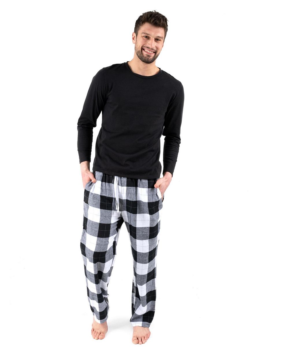 Leveret Men's 2-pieces Cotton Top and Flannel Pants Pajama Set