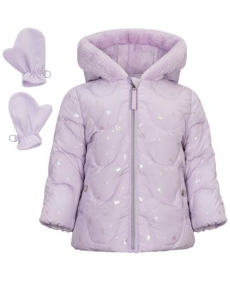 S Rothschild & CO Baby Girls' Foil-Print Quilted Puffer Jacket and Mittens, 2-Piece Set