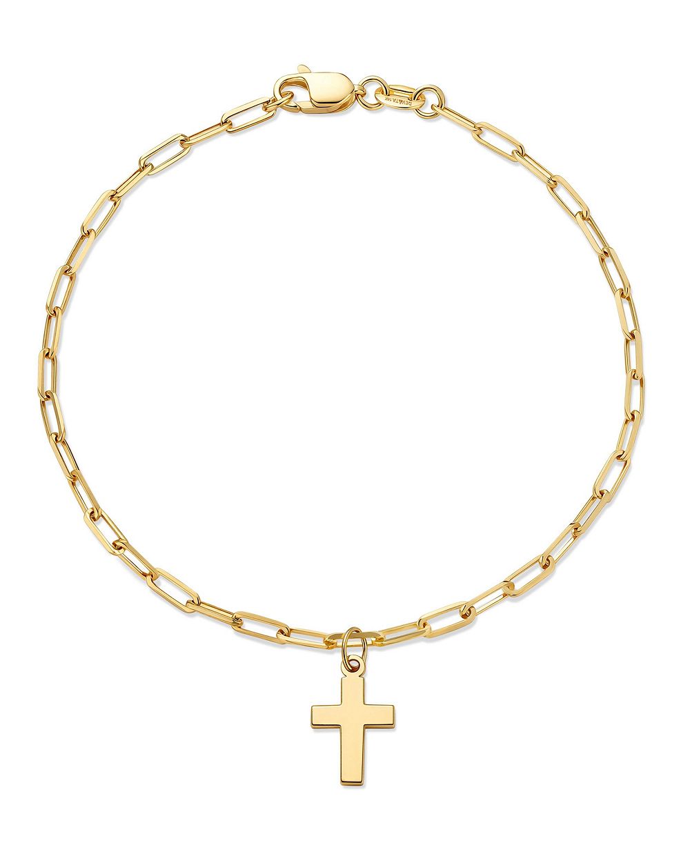 Золотой браслет DEVATA Cross Charm Paperclip Chain из 14K золота