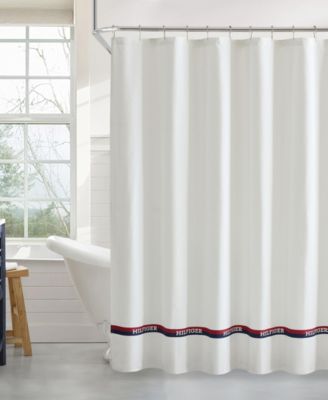 Tommy Hilfiger TH Logo Stripe Printed Shower Curtain, 72" x 72"