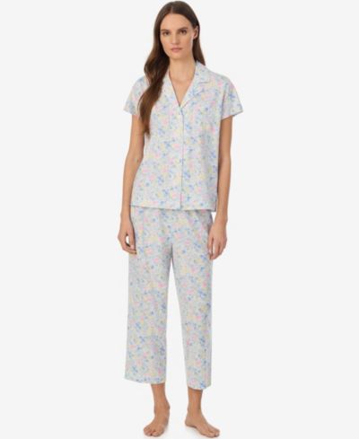 Lauren Ralph Lauren Petite Short-Sleeve Notch Collar Cropped Pant Pajama Set