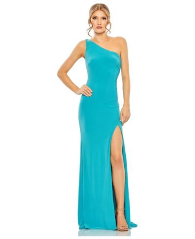Mac Duggal Women's Jersey One Shoulder Draped Back Gown