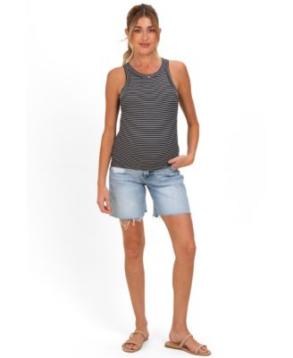 Pinkblush Women's Light Blue Distressed Frayed Hem Midi Jean Shorts