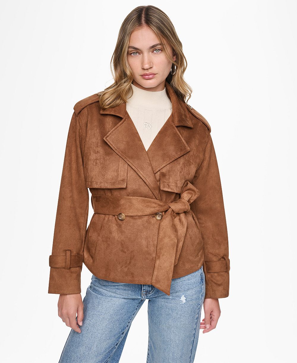 DKNY Jeans Women's Faux Suede Short Trench Jacket