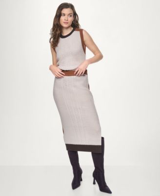 DKNY Jeans Women's Color Block Ribbed Midi Pencil Skirt